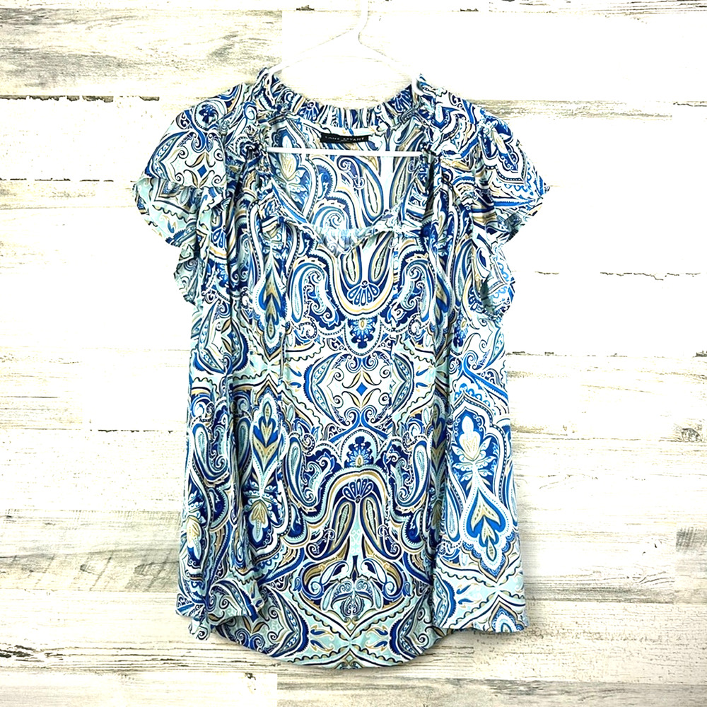 Lane Bryant Womens Plus 14/16 Blue Abstract Flutter Sleeve Top NEW